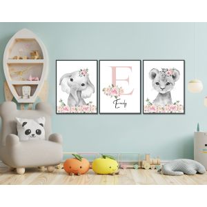 Poster - Olifant en Leeuw / Aangepaste tekst / Set van 3