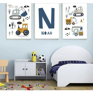 Poster - Bouwvoertuigen / Personaliseer / Set van 3
