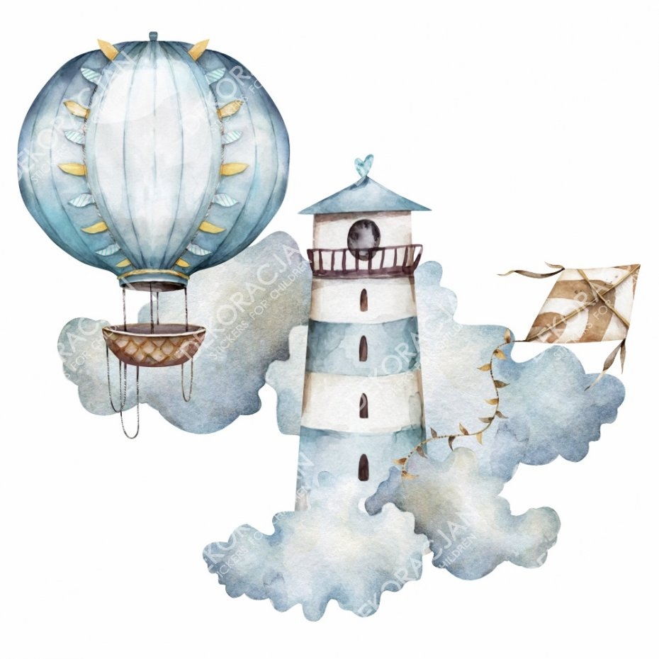 Muursticker - Vuurtoren en Luchtballon