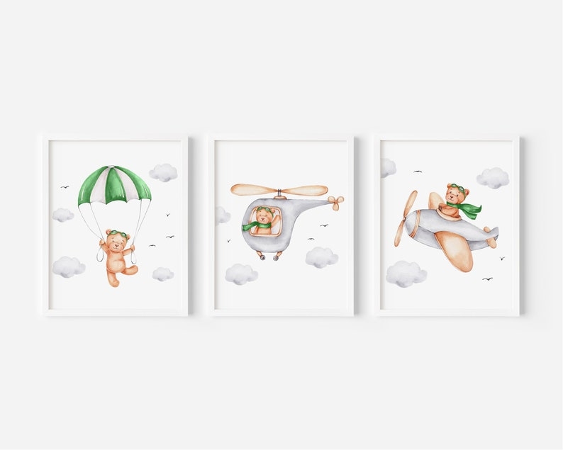 Posters - Teddybeer op vliegtuigen / Set van 3