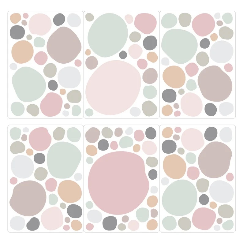 Muursticker - Stippen / Pastelroze en grijs / 100 stuks / 02