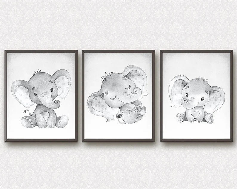 Affiches - Baby Olifanten / Set van 3