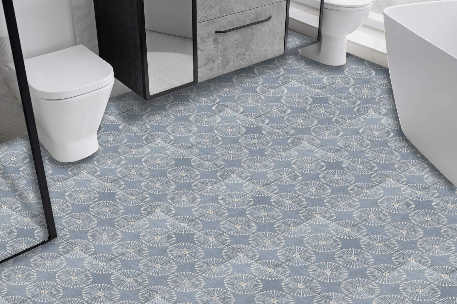 Blauw Bloemenpatroon Vloertegels - 24 st