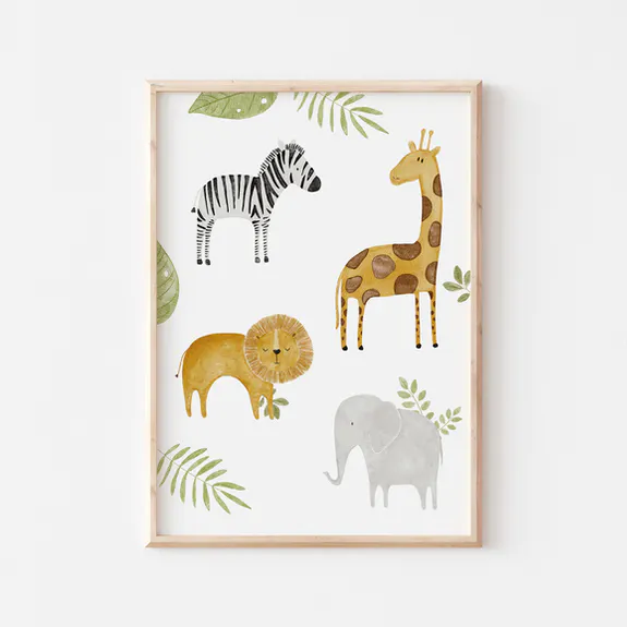 Safariposter / Dieren met bladeren