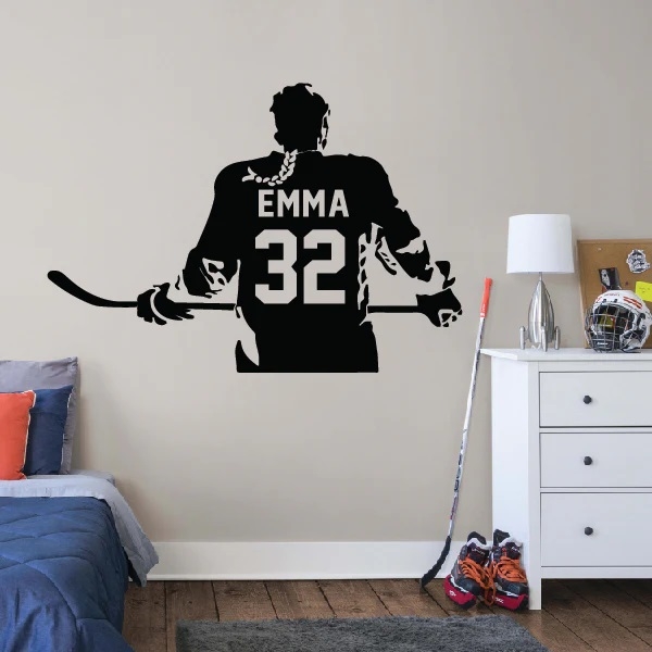 Muurstickers - Hockey speler / Gepersonaliseerde naam en nummer / 02