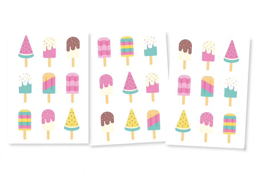 Stickertjes- Ijsjes Gemengd 3 vellen