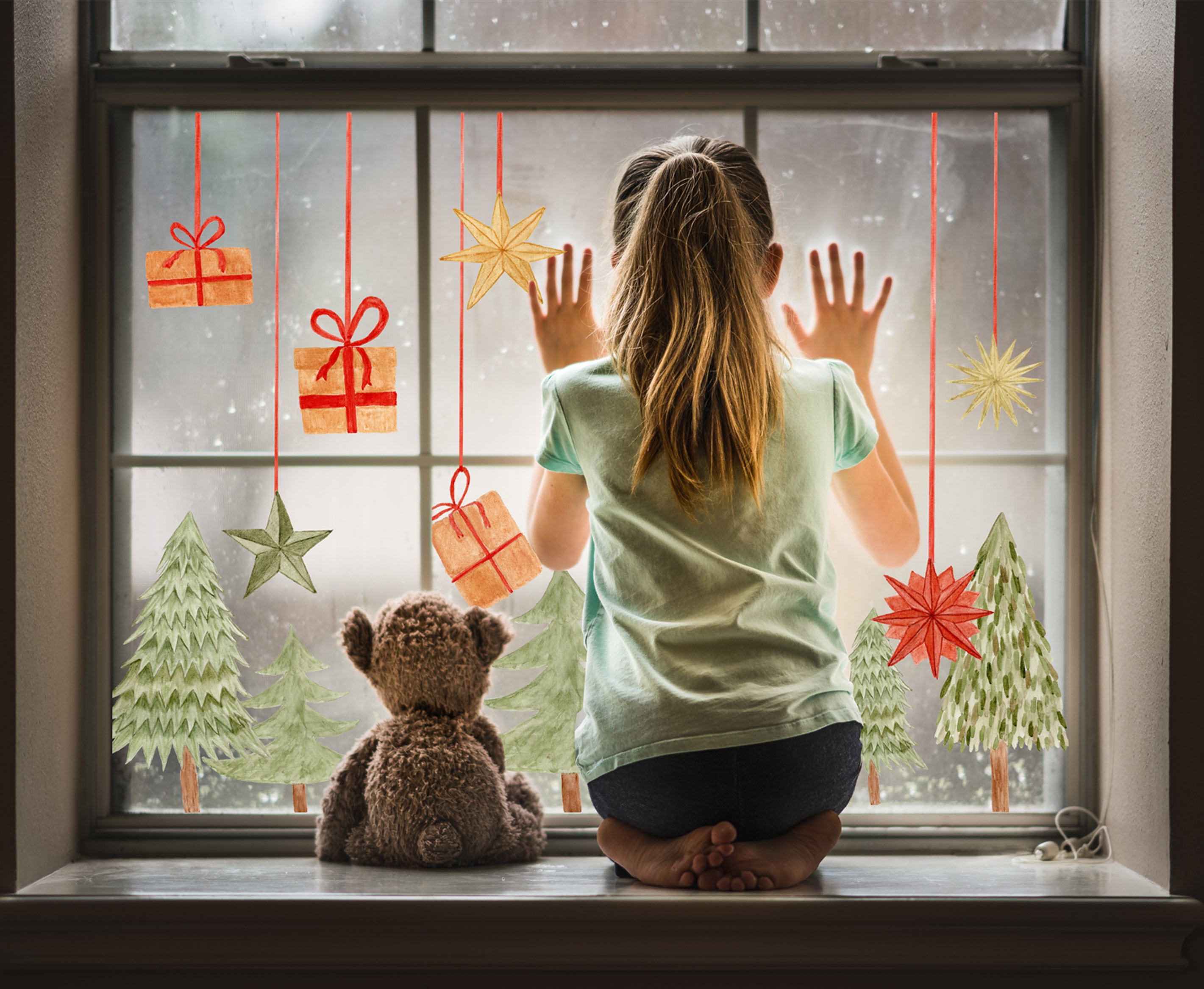 Muursticker - Kerstbomen en hangers