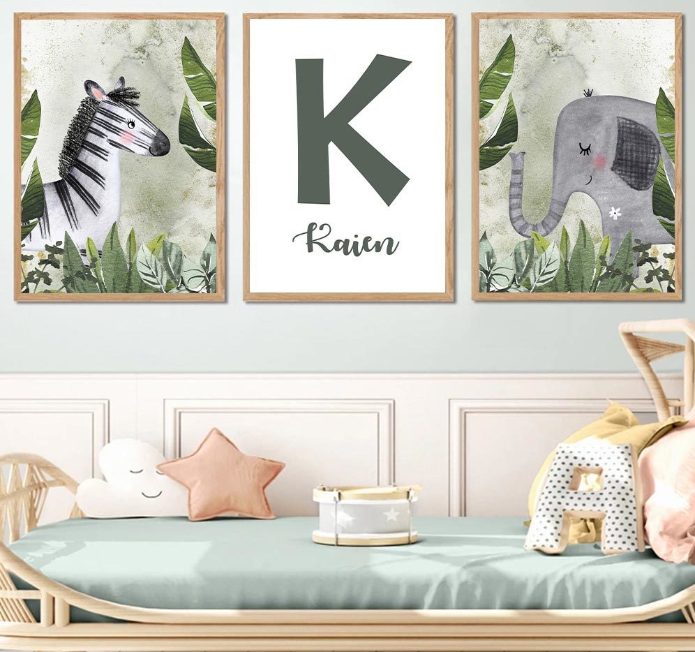 Posters - Zebra en Olifant / Gepersonaliseerd / Set van 3
