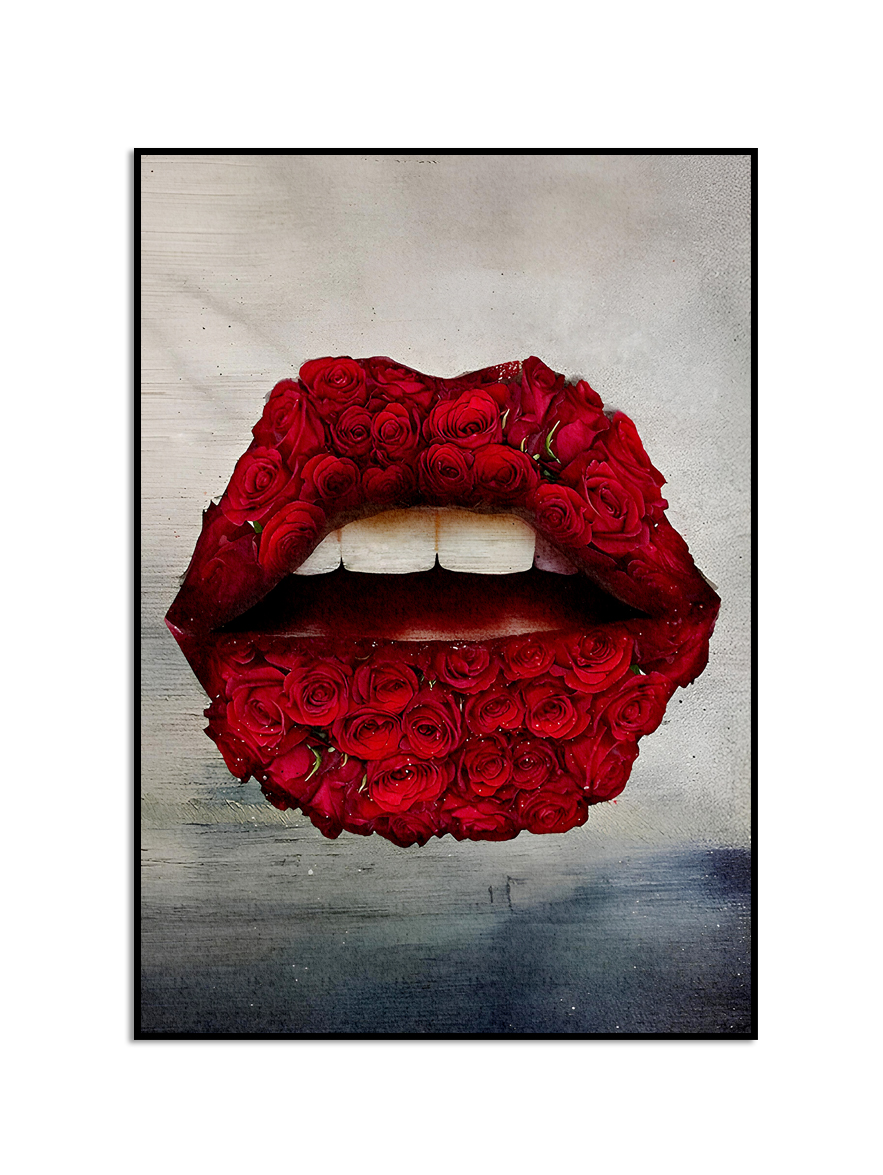 Poster - Bloemenfluister / Rode rozenlippen