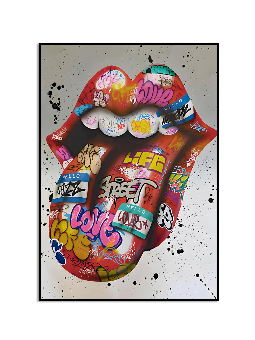 Poster - Straatgraffiti Kus / Rode Lippen