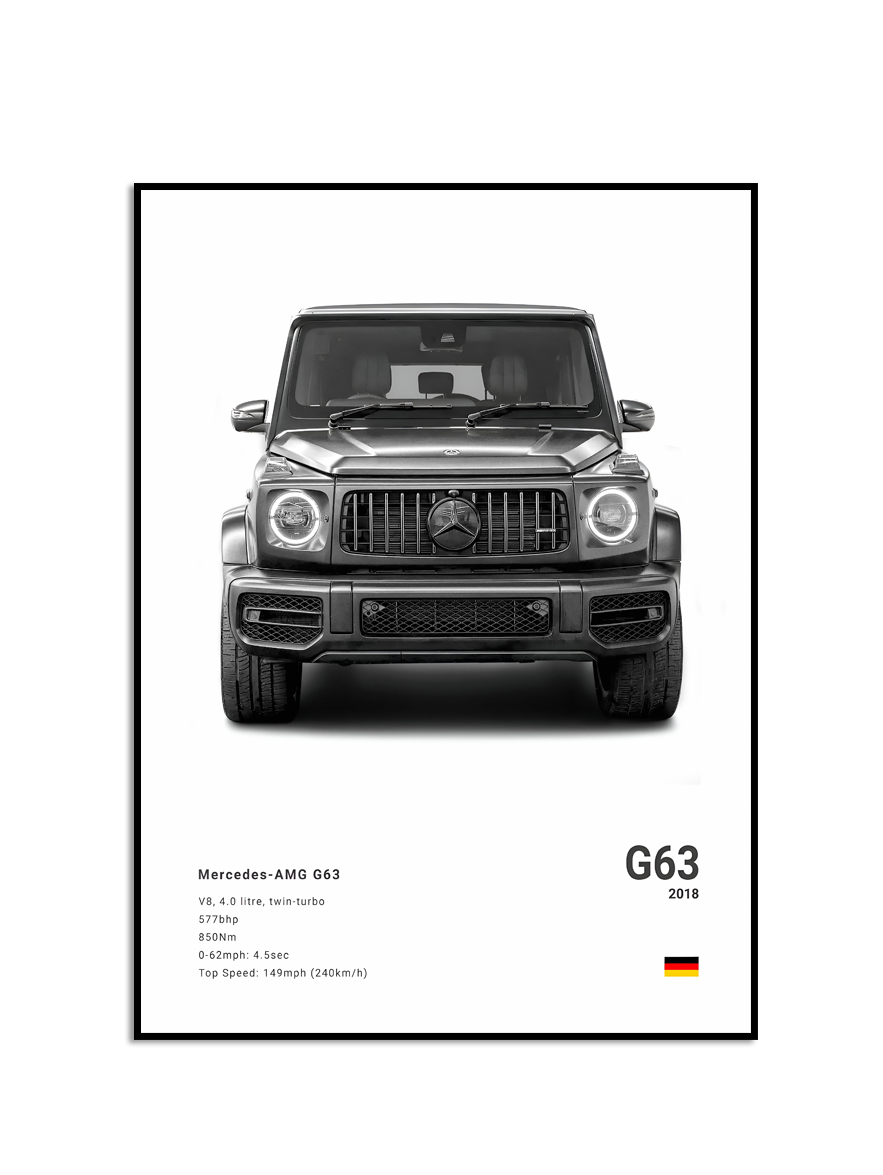 Affiche - Luxe zwart-witte sportwagen / G63 2018 / Wit