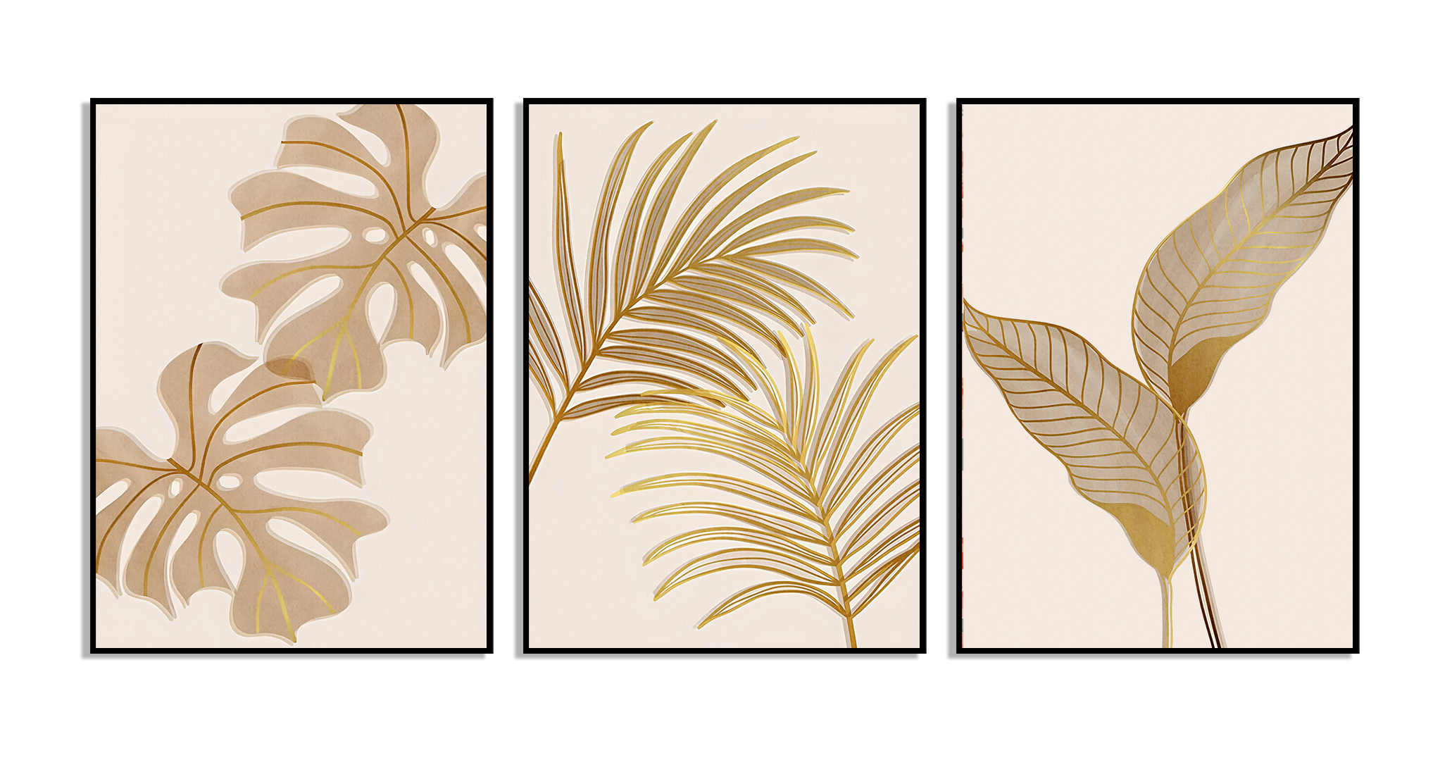 Affiches - Moderne kunst / Bladeren Beige / Set van 3