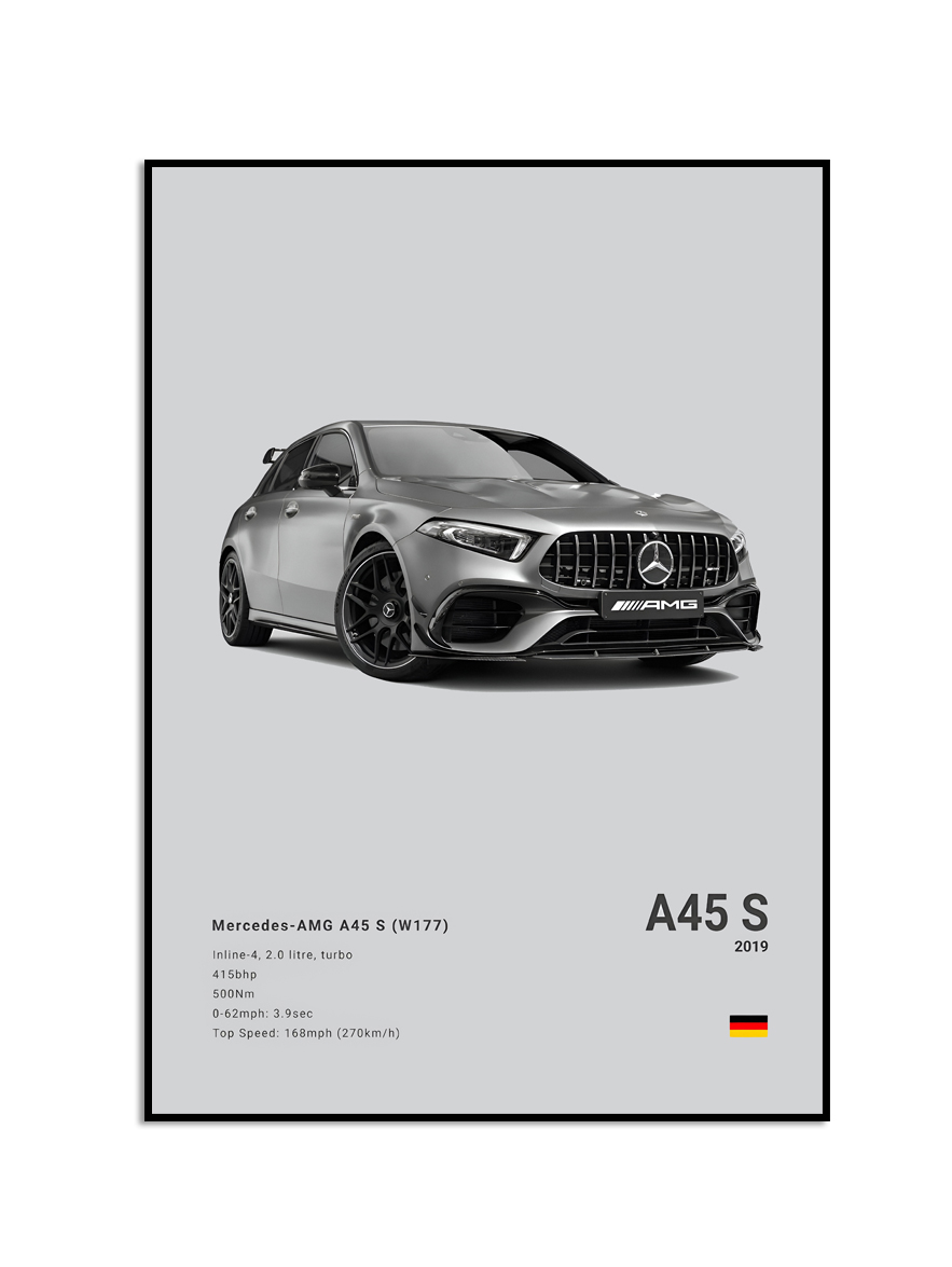 Affiche - Luxe zwart-witte sportwagen / A45 S / Grijs