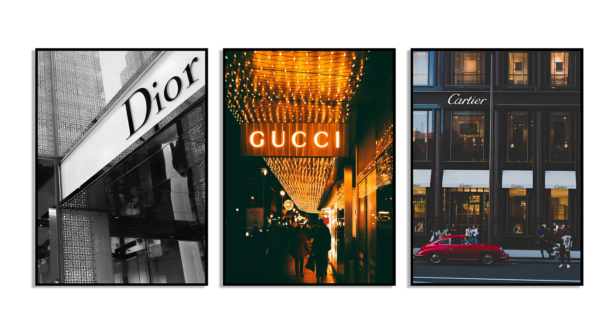 Poster - Luxueuze Oriëntatiepunten / Een Reis Door de Hoge Mode / Dior, Gucci, Cartier / Set van 3