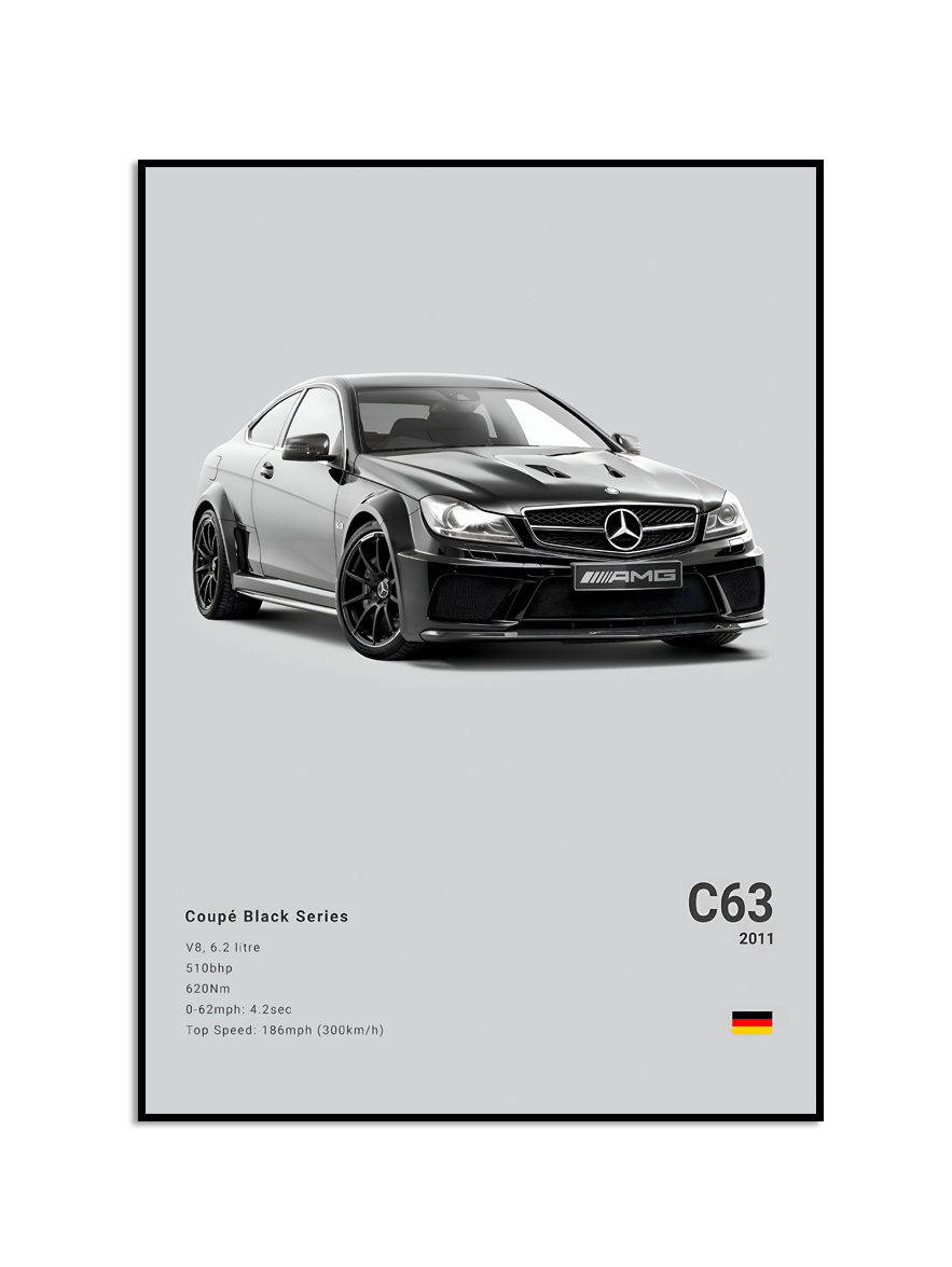 Affiche - Luxe zwart-witte sportwagen / C 63 2011 / / Grijs