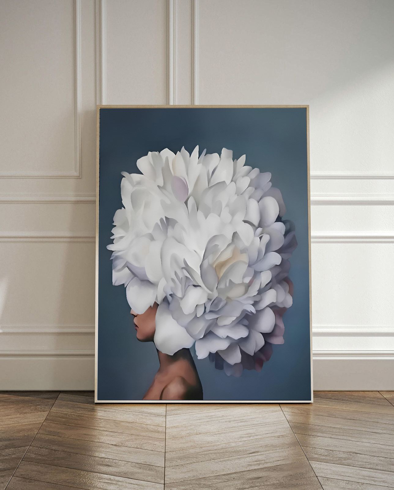 Affiche- Bloemenmeisje / Witte bloemen
