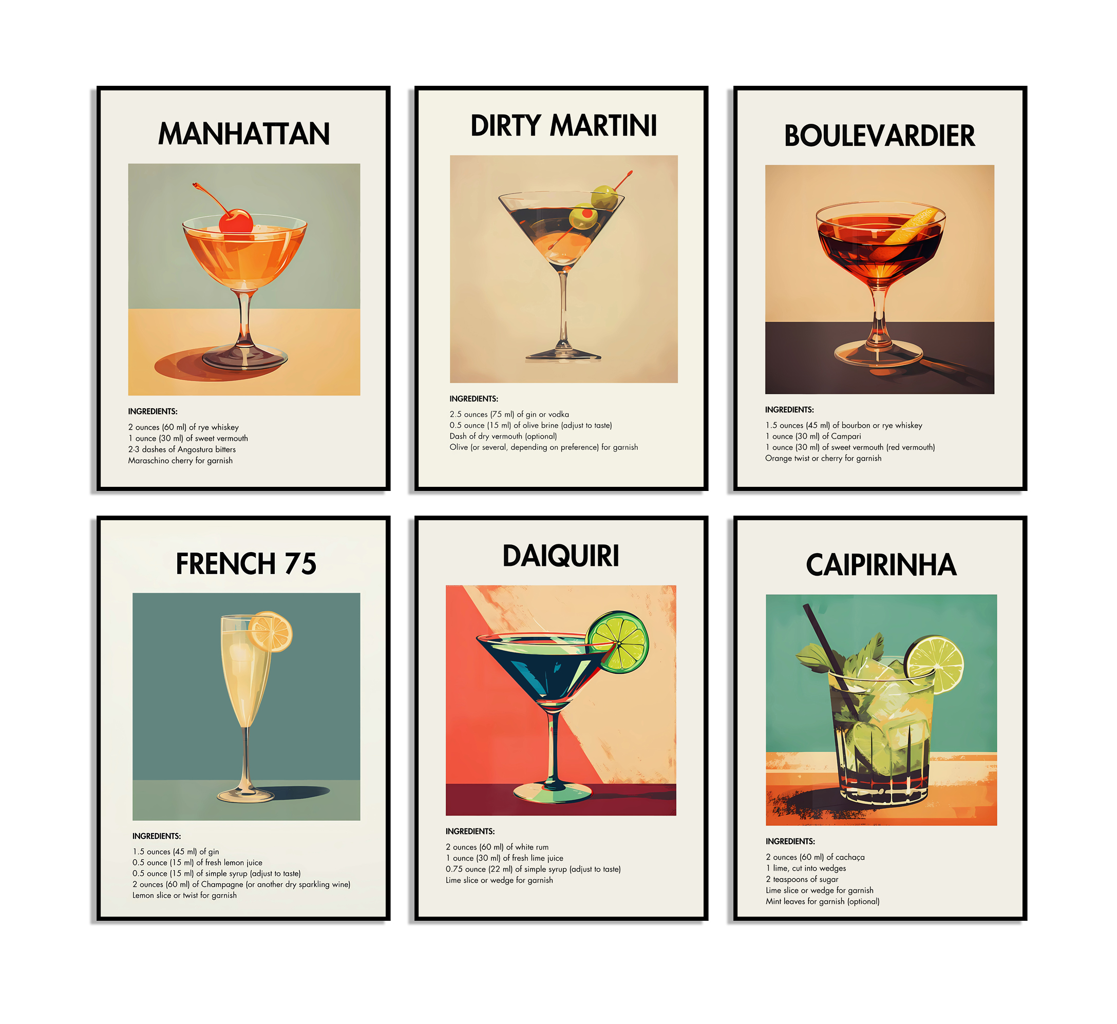 Cocktailrecept Posters - Set van 6