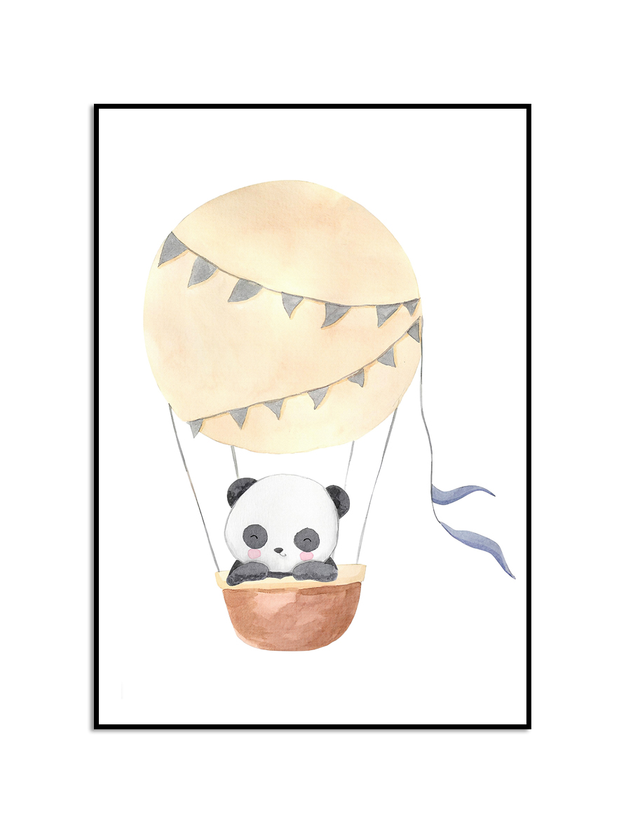 Affiche - Panda in een gele heteluchtballon
