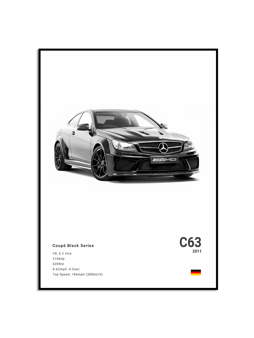 Affiche - Luxe zwart-witte sportwagen / C 63 2011 / Wit