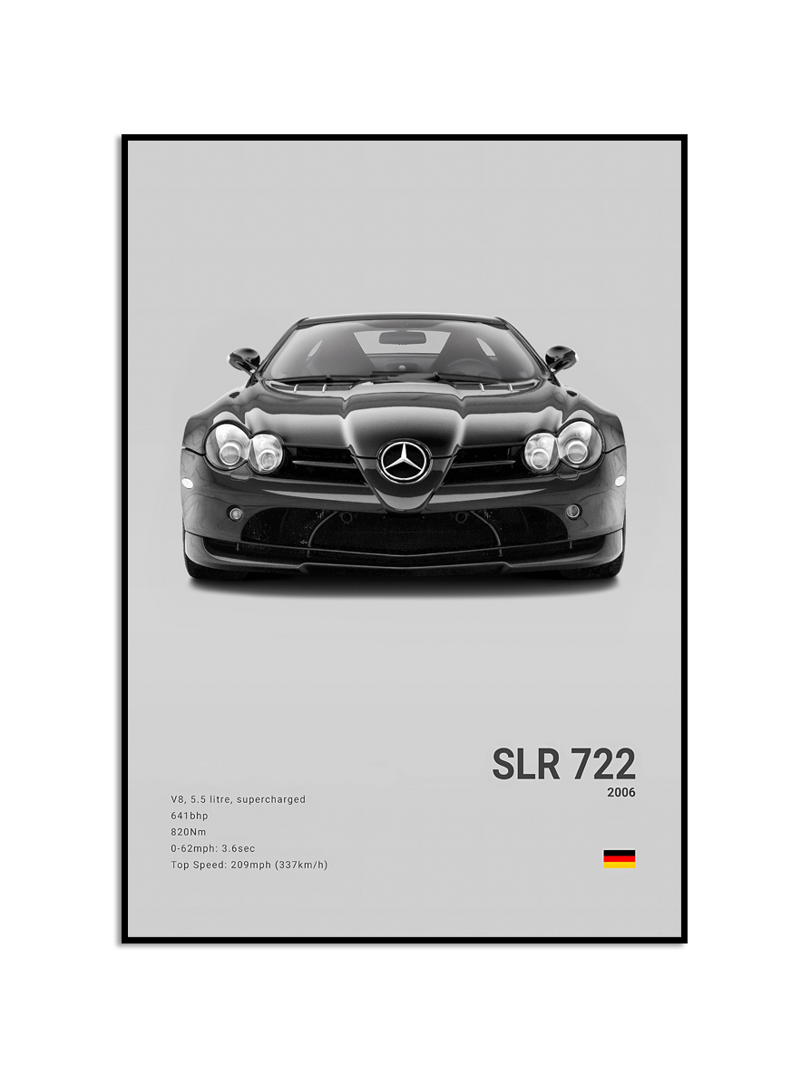 Affiche - Luxe zwart-witte sportwagen / SLR 722 2006 / Grijs