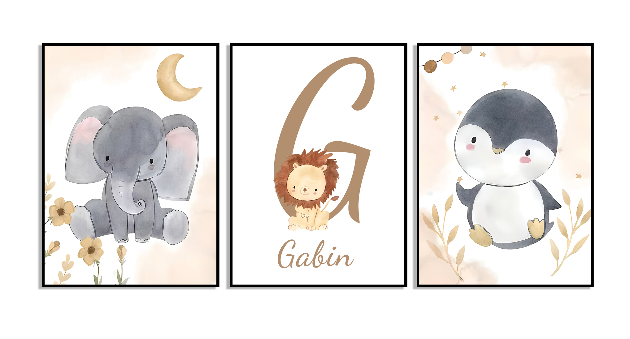 Posters - Olifant en Pinguïn / gepersonaliseerd / set van 3