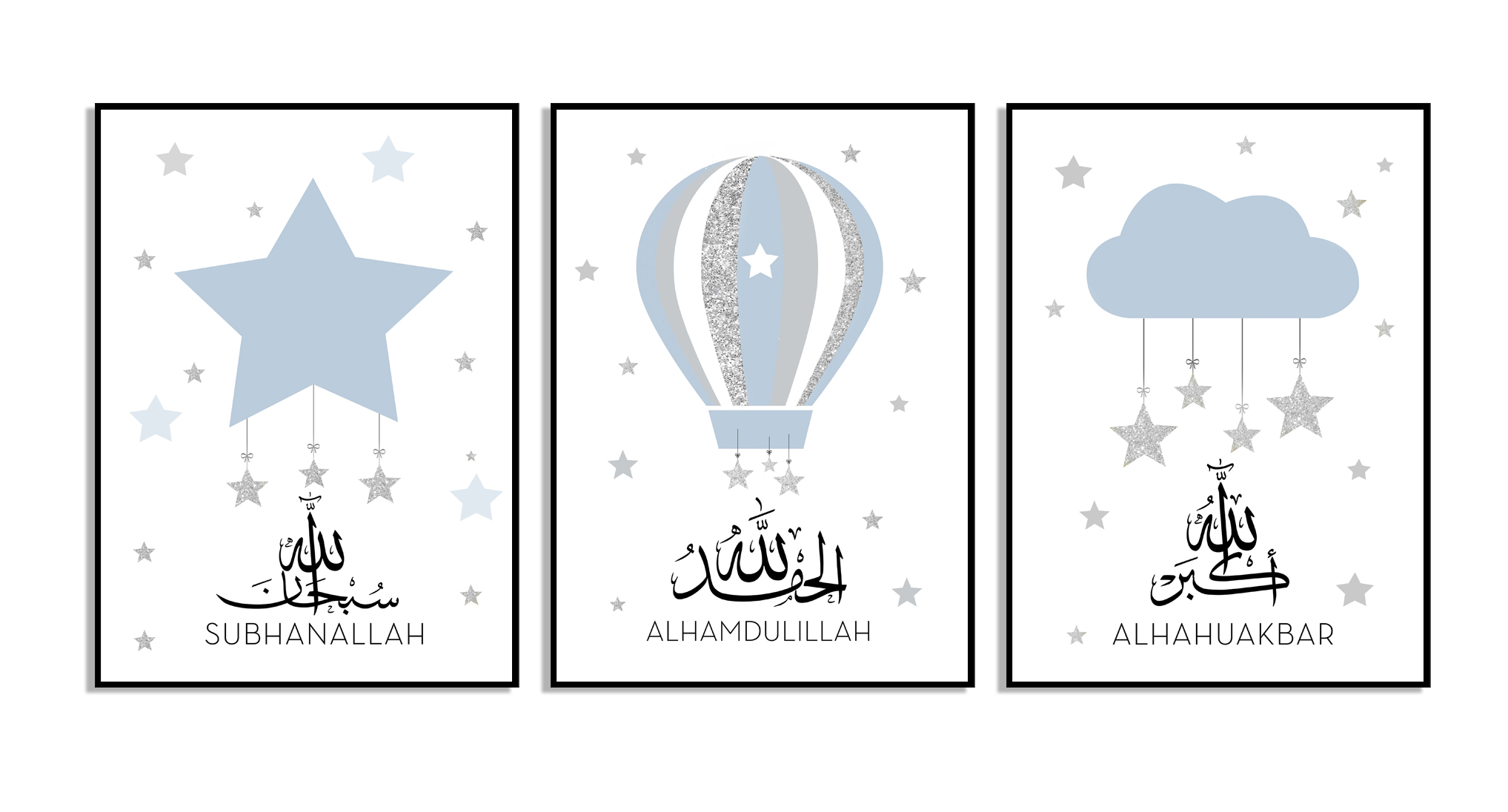 Posters - Islamitische kinderposter/blauw/set van 3