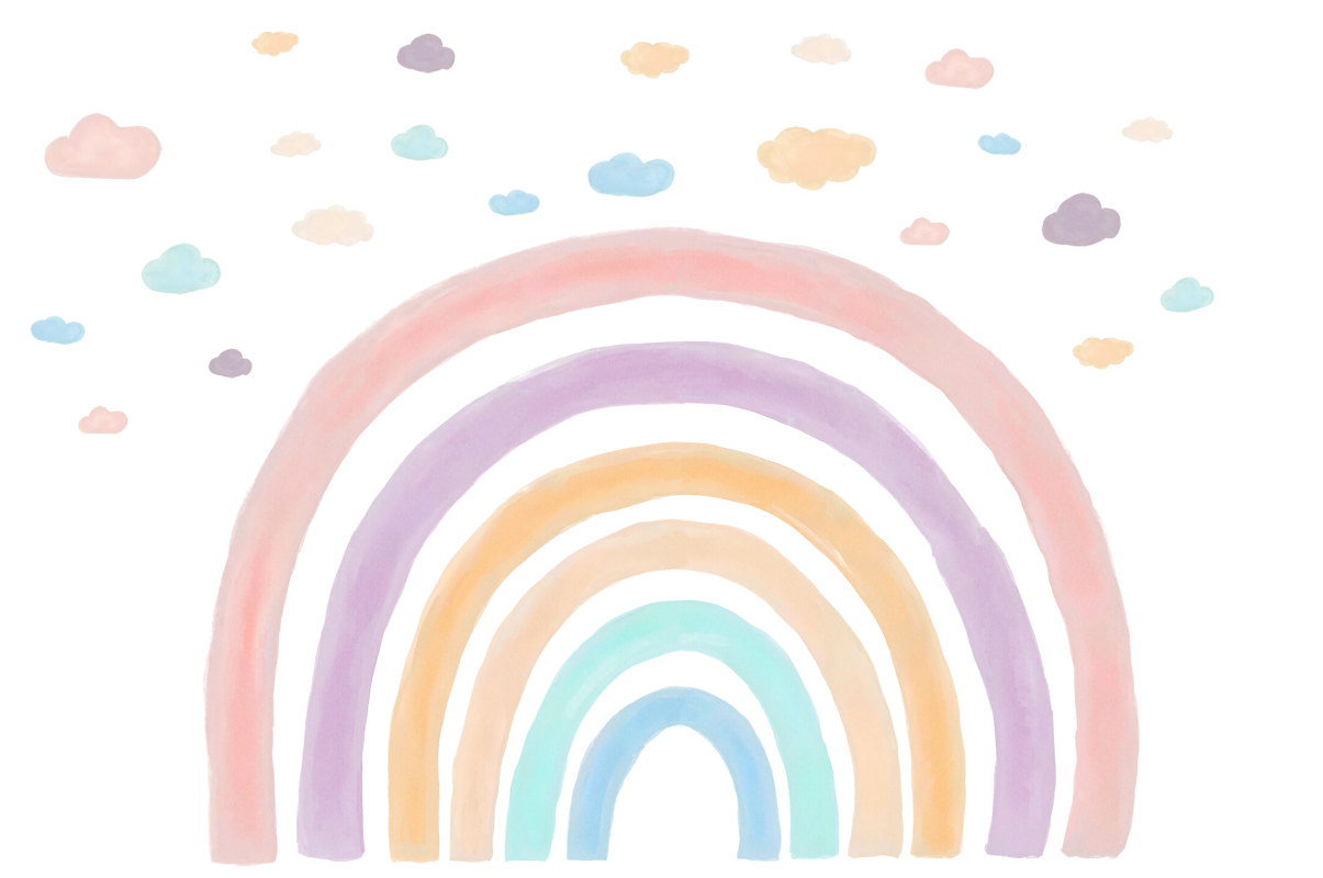Muurstickers - Kleurrijke regenboog en wolken