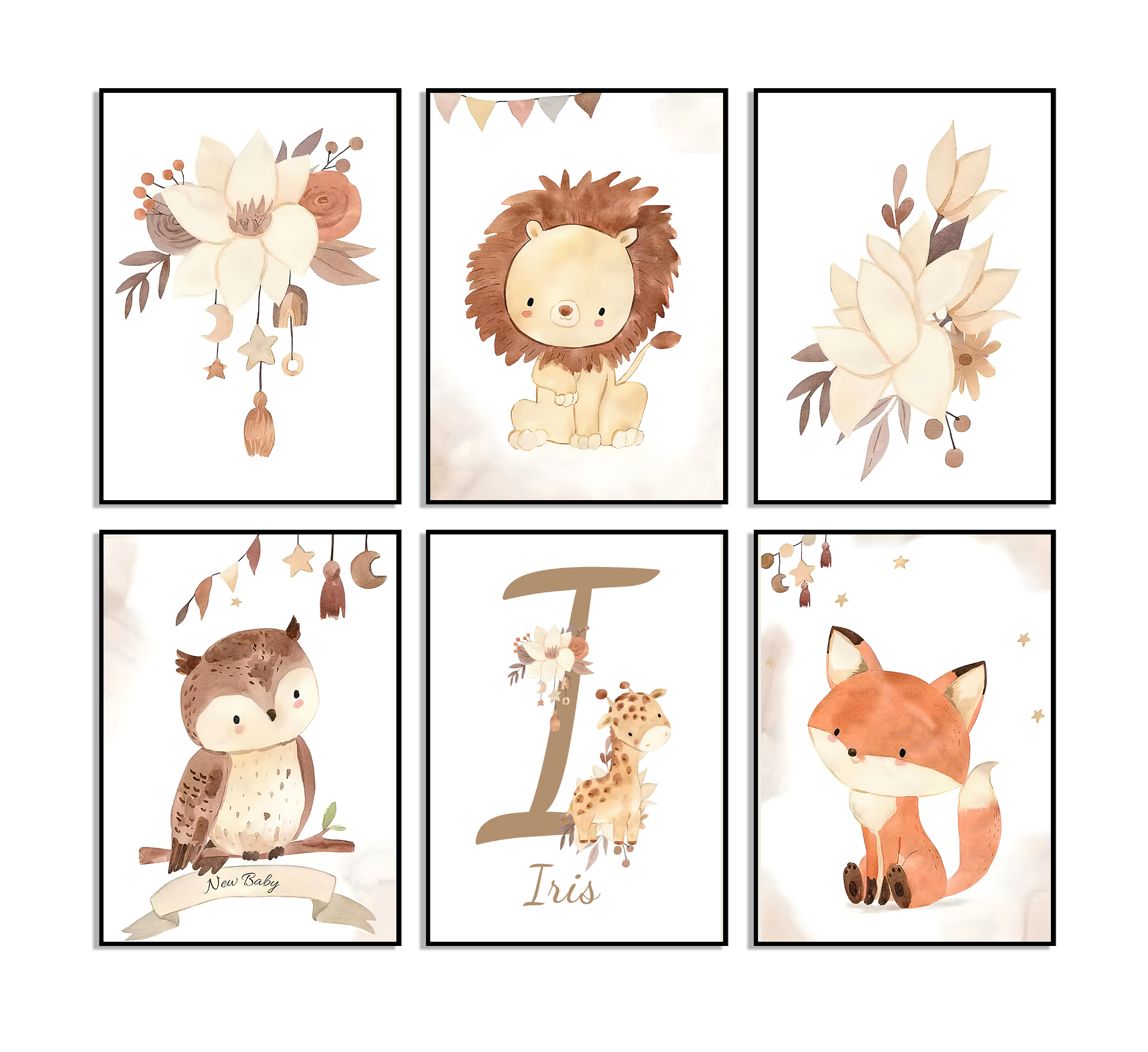 Posters - Dieren en Bloemen / gepersonaliseerd / Set van 6