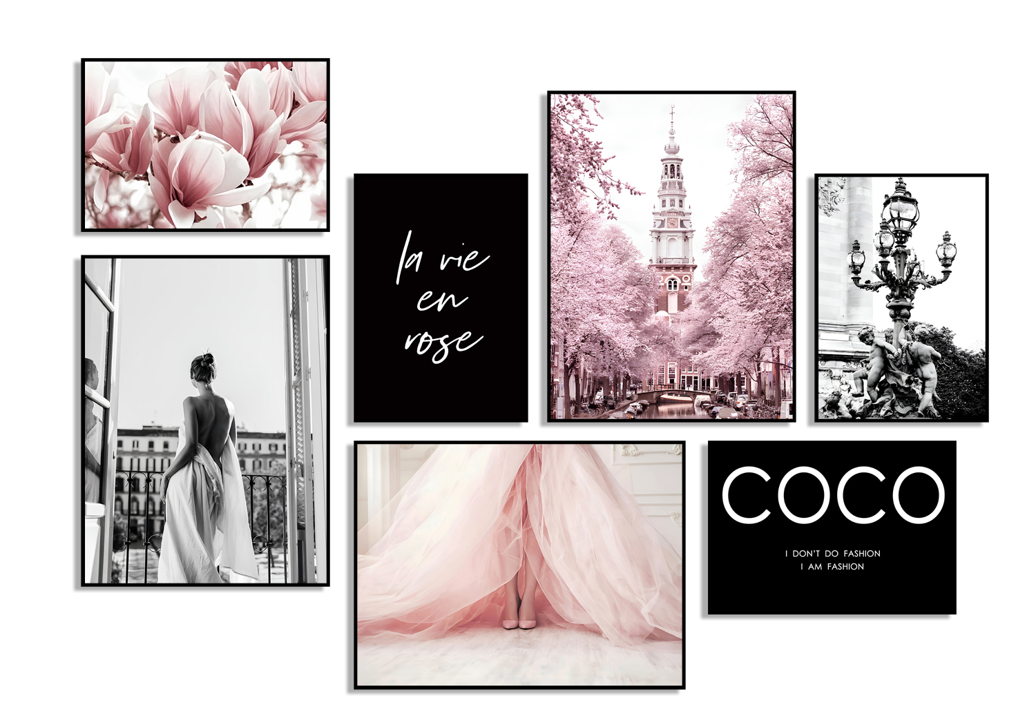 Poster - Roze Modekunst / La vie en rose / Set van 7