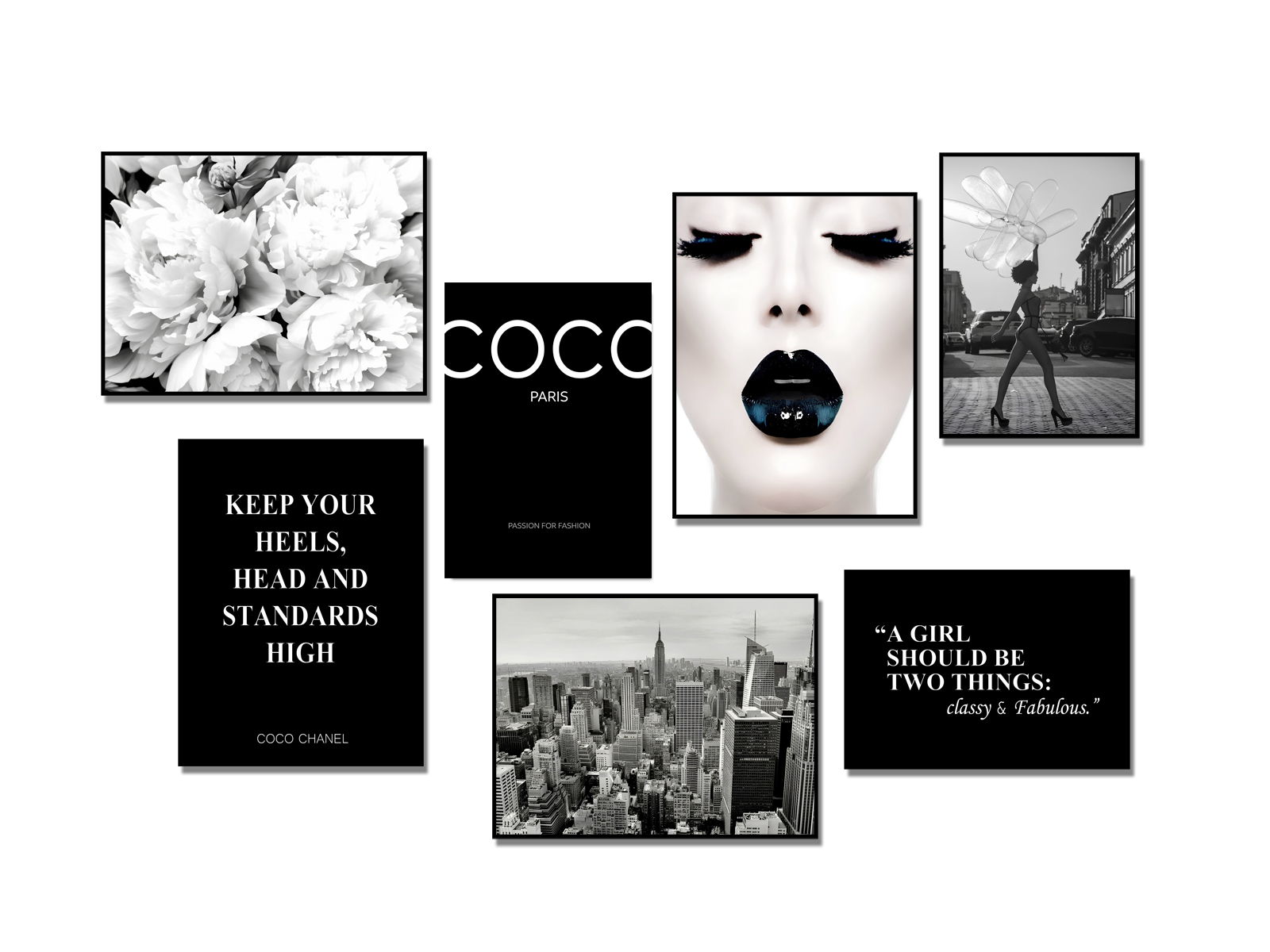 Poster - Zwart-witte modekunst / COCO / Set van 7