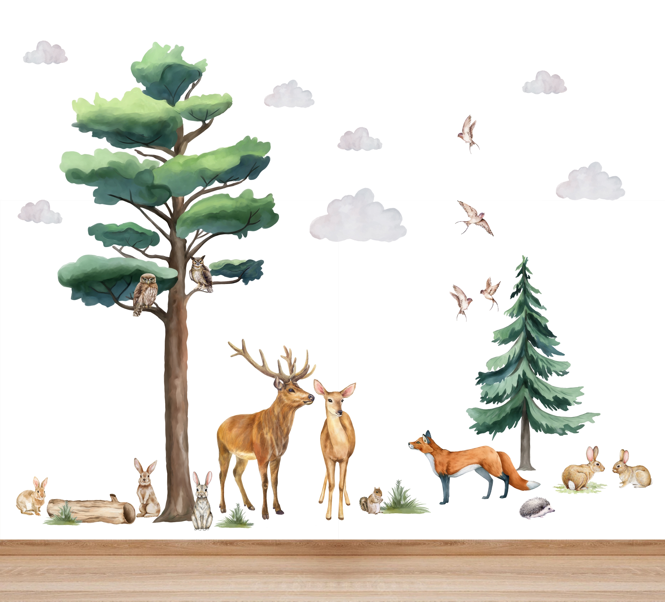 Muursticker - Bos Bomen en Dieren / 02