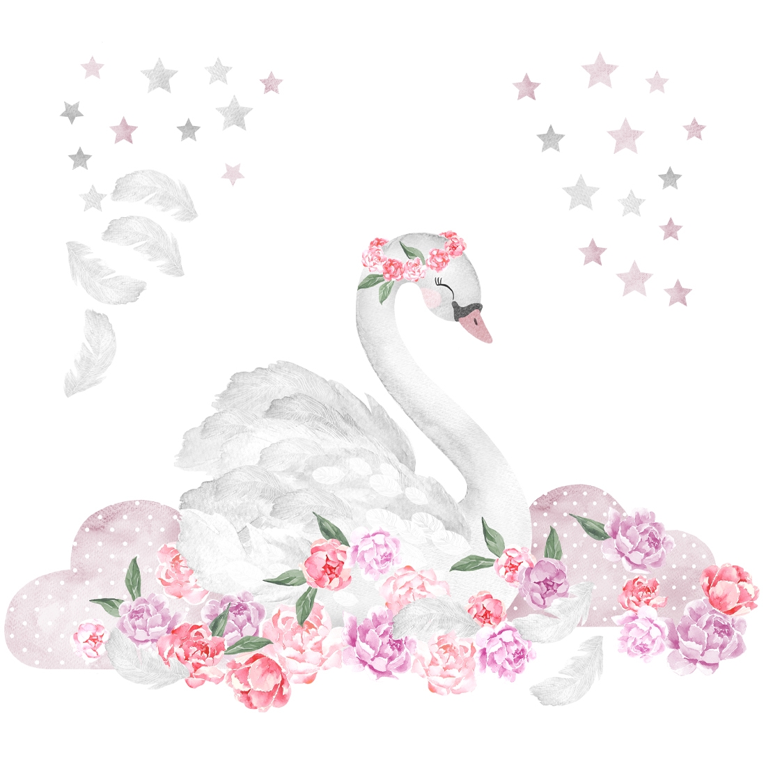 Muursticker - Zwaan / Roze