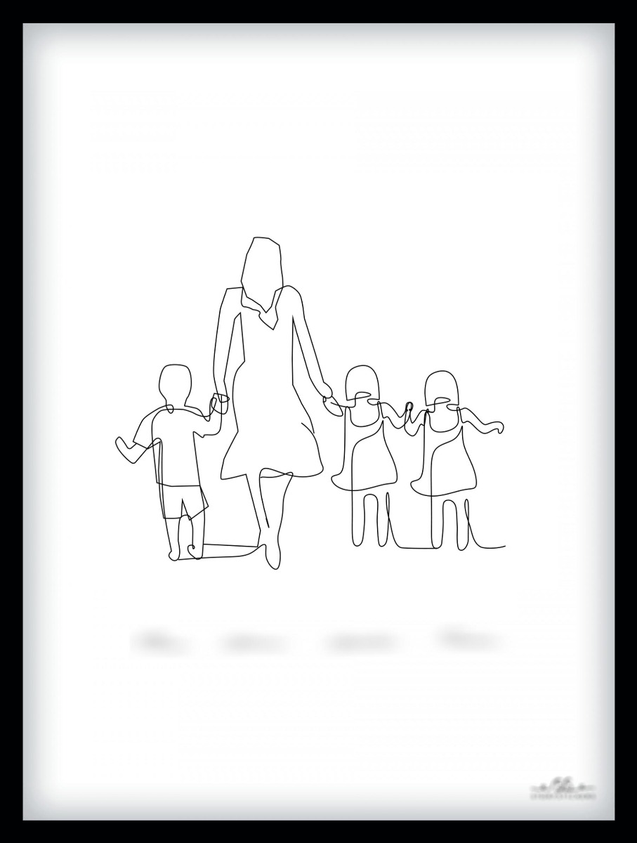 Poster - Moeder met 3 kinderen / 2 dochters en zoon / Gepersonaliseerd