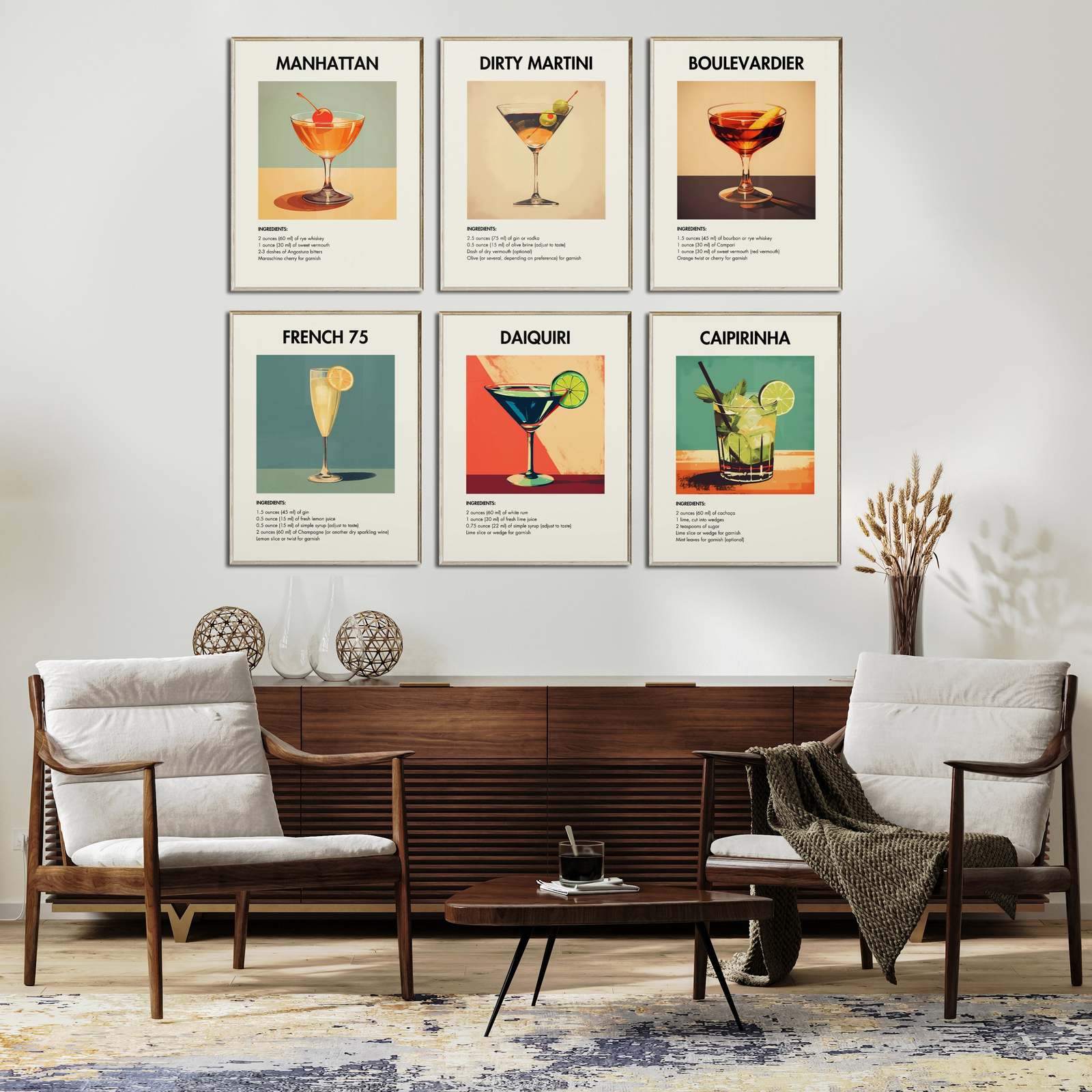 Cocktailrecept Posters - Set van 6