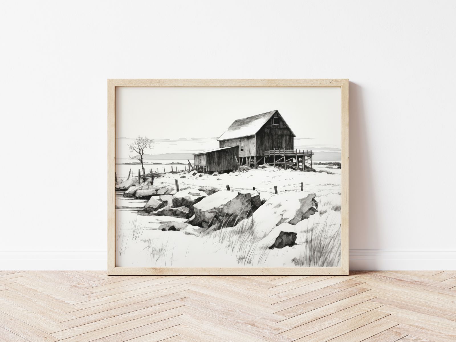 Poster - Winter Schuur Schets