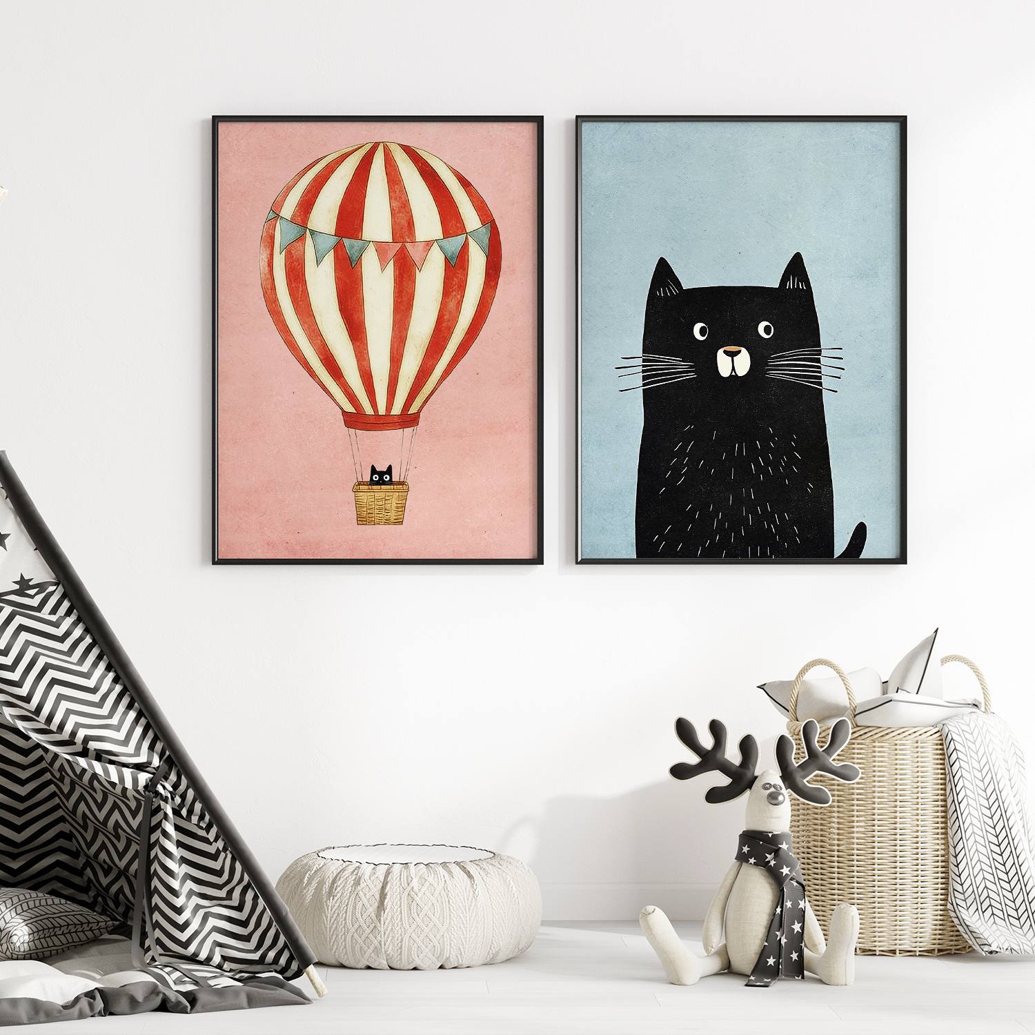Poster - Kat en Luchtballon / Set van 2