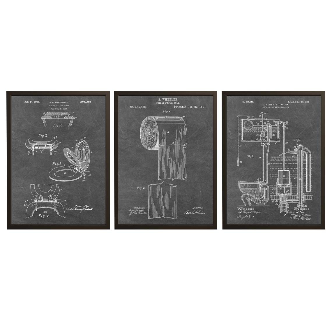 Octrooitekening Poster - Badkamer uitvindingen / Set van 3