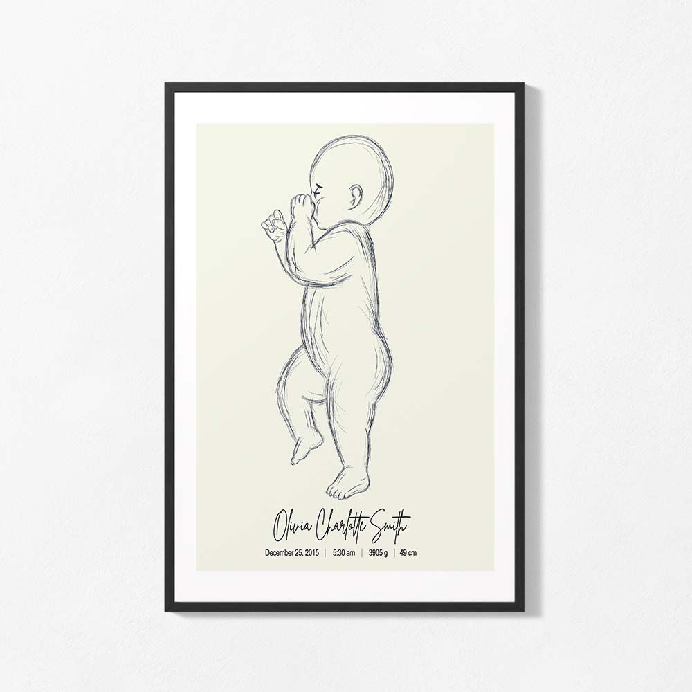 Gepersonaliseerde Geboorteposter - Baby Schets