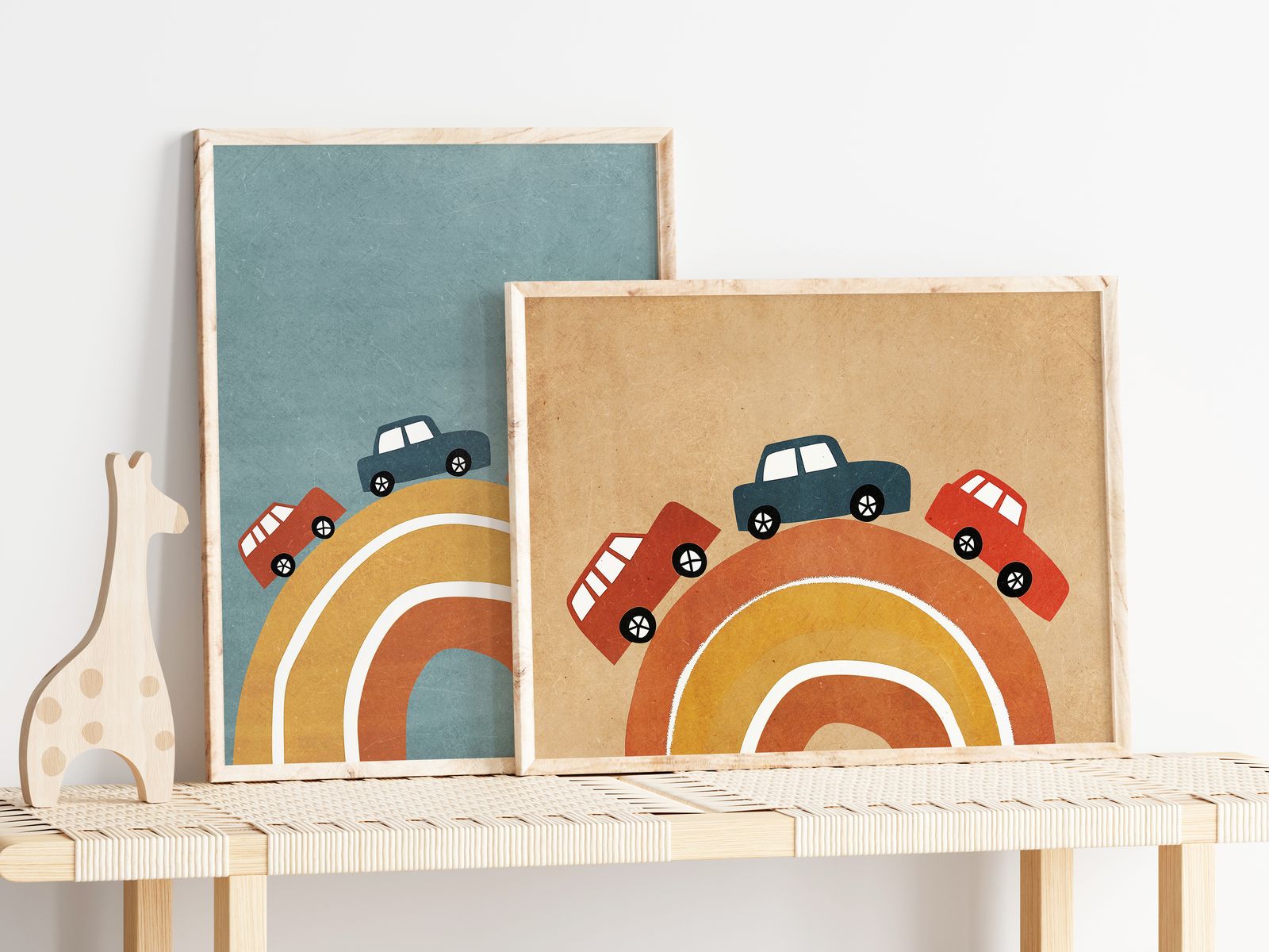 Poster - Auto's op Regenboog / Set van 2