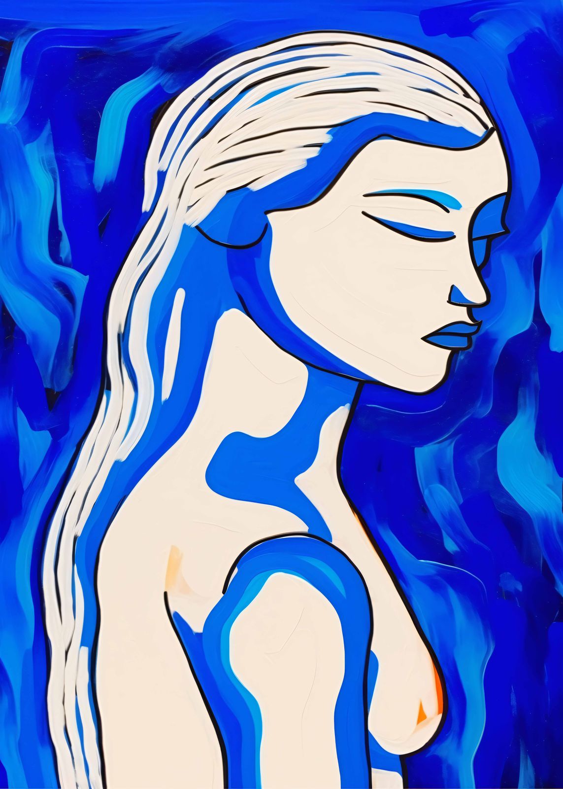 Poster - Blauw Vrouwenportret