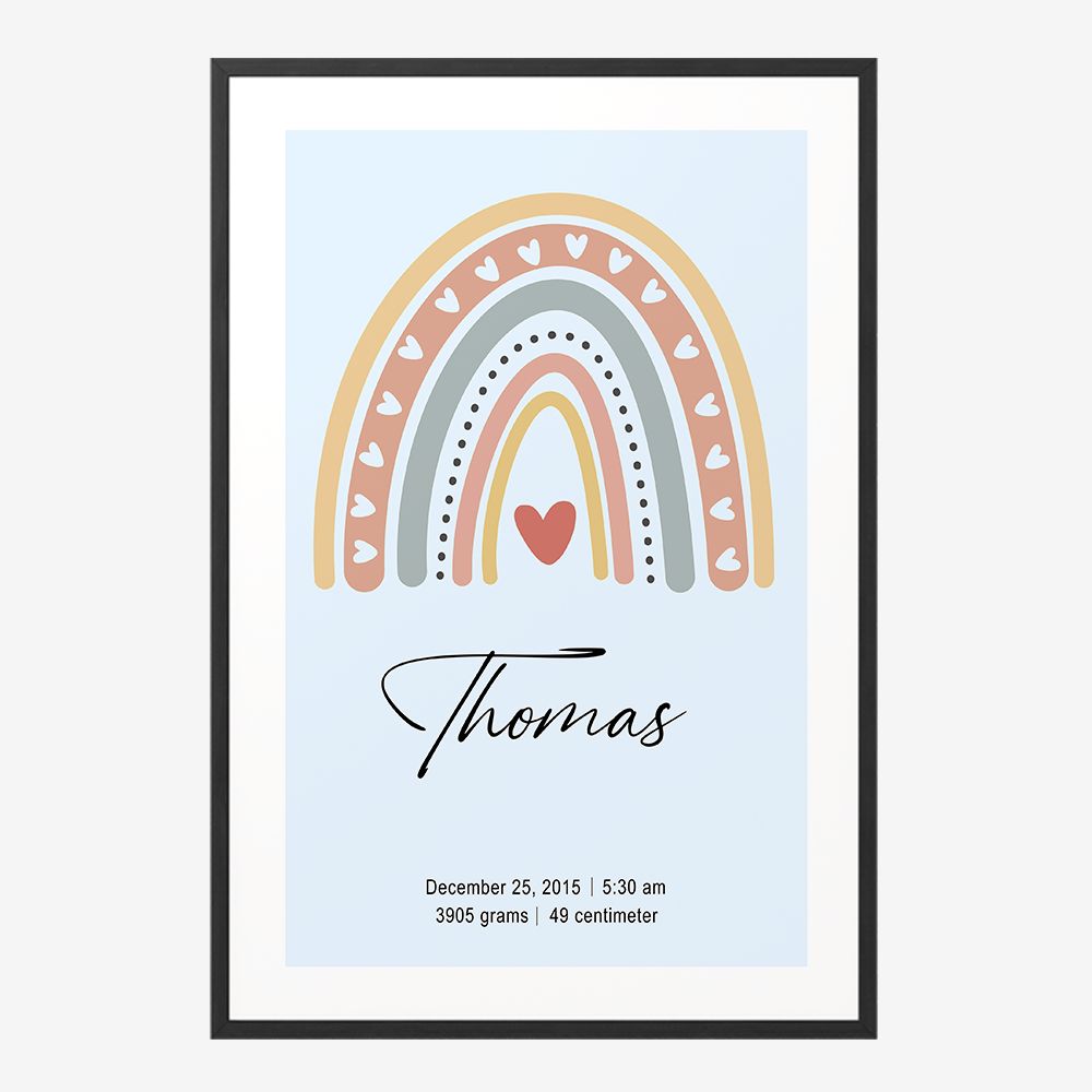 Gepersonaliseerd Geboorteposter - Regenboogdesign