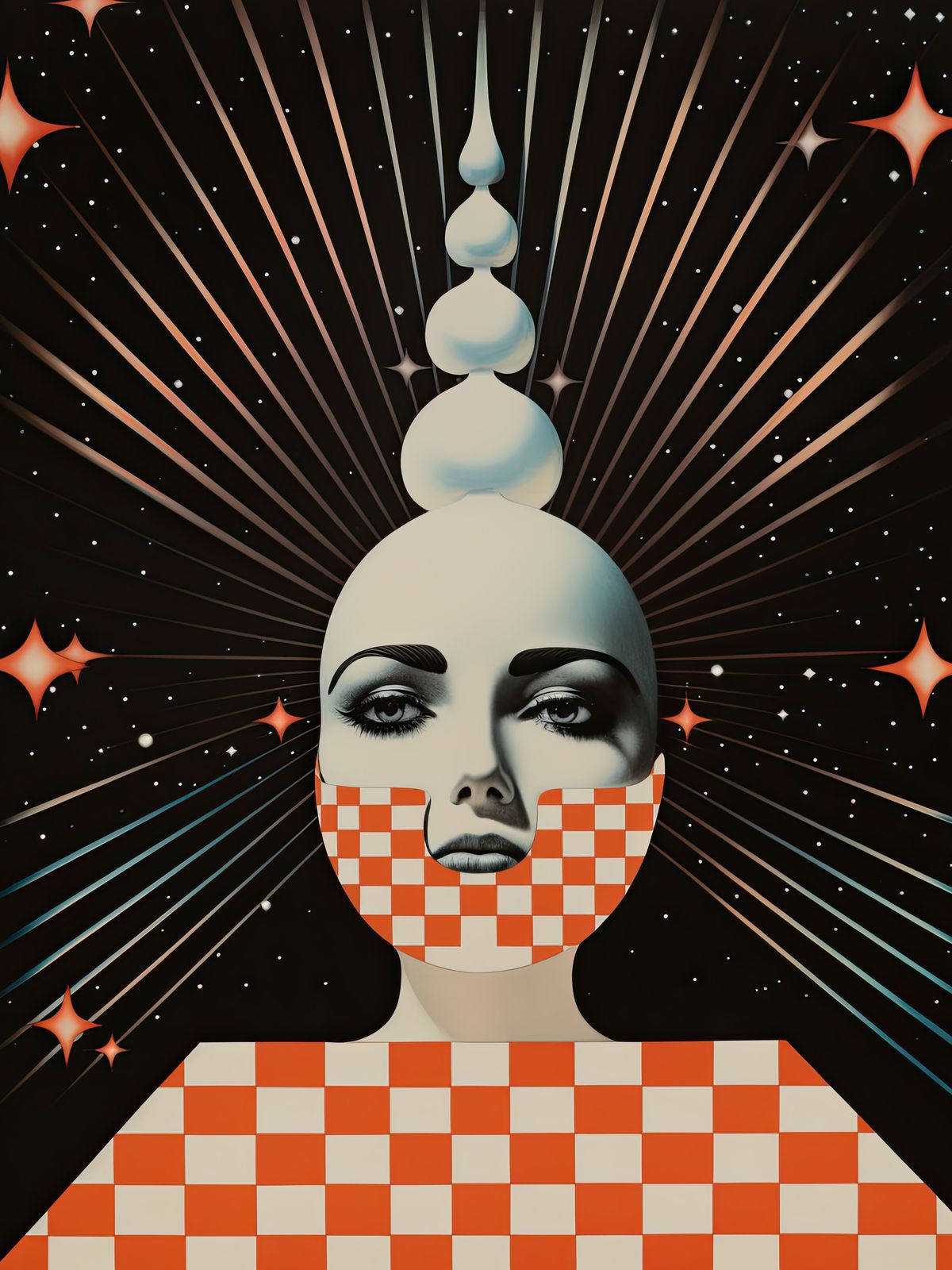 Poster - Surrealistisch Geruit Portret