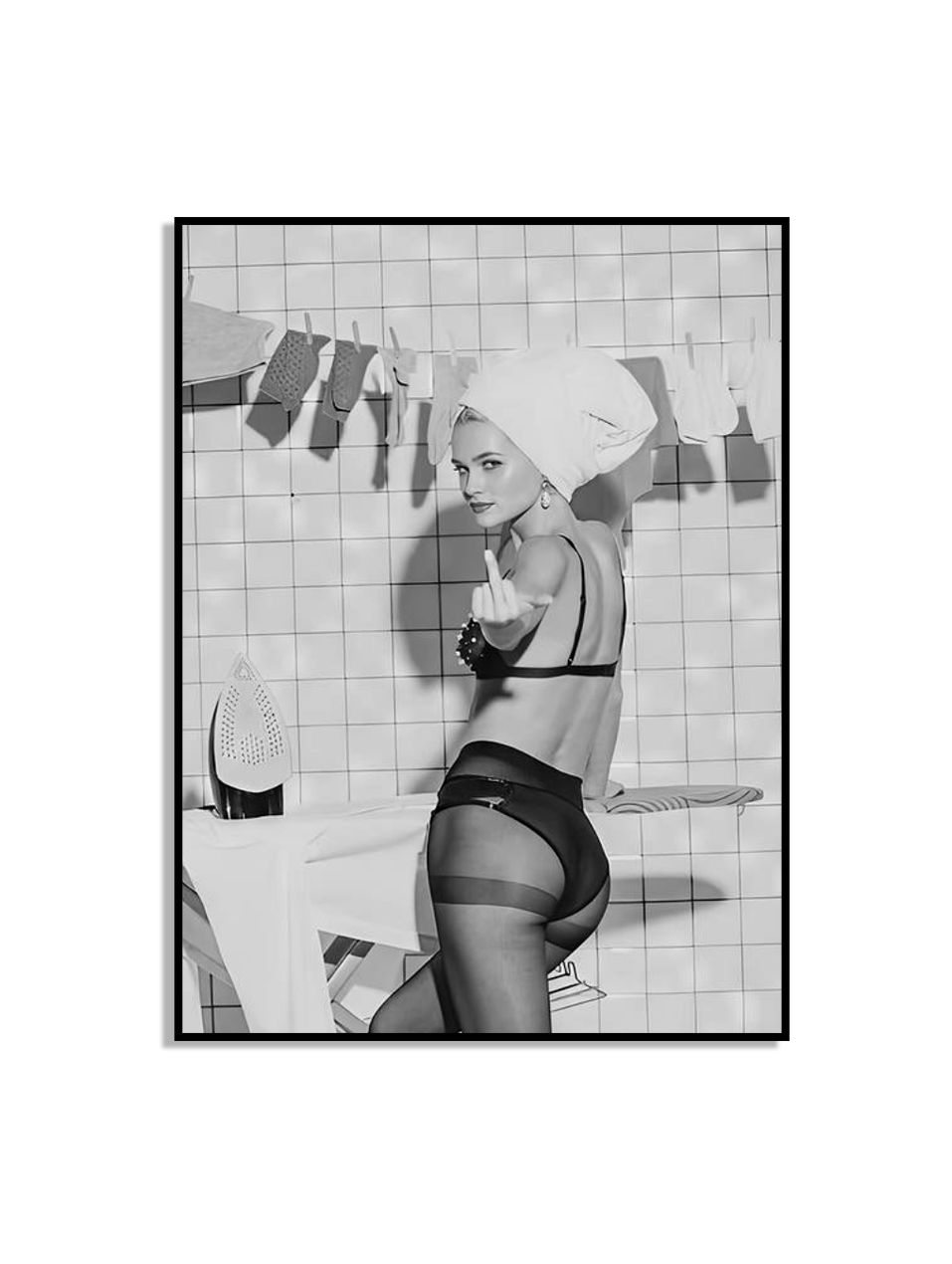 Retro Vrouw Zwart-Wit Pin-Up Poster