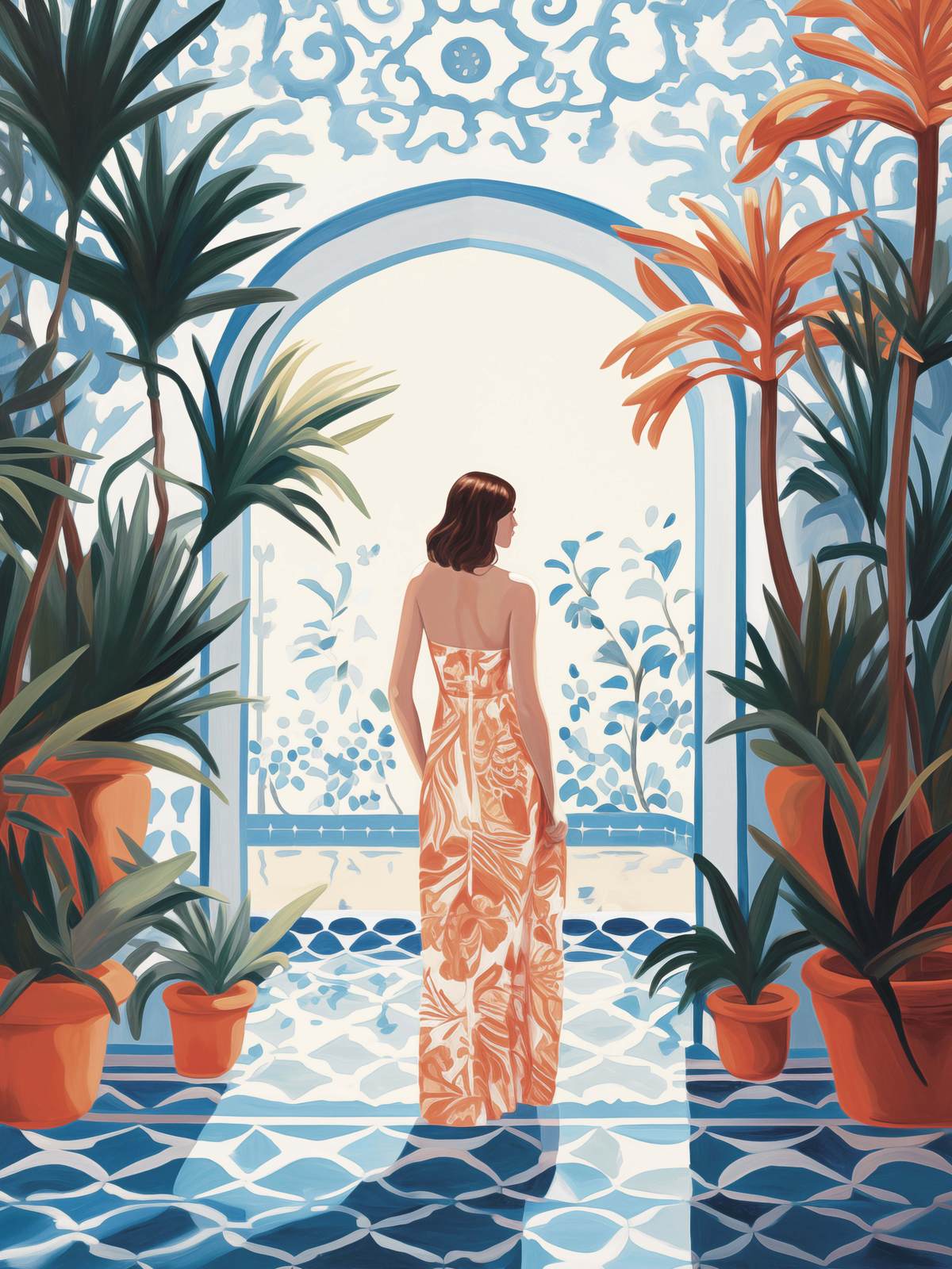 Poster - Vrouw in Oasetuin