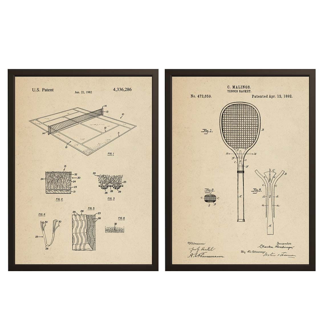 Octrooit Tekenposter - Tennis en Hof / Set van 2