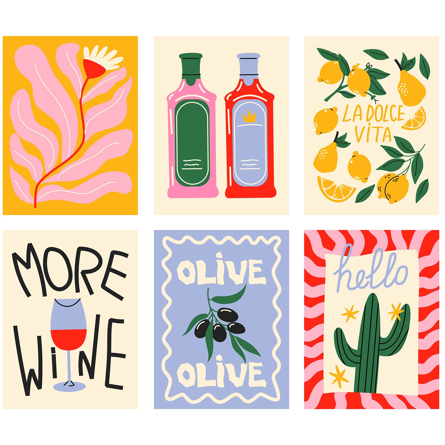 Poster - Levendige kunstcollectie / Set van 6