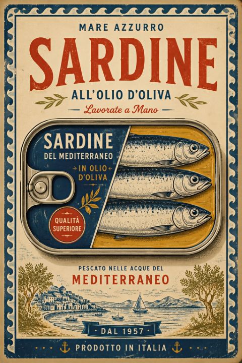 Poster - Mediterrane Sardine & Café Set van 2