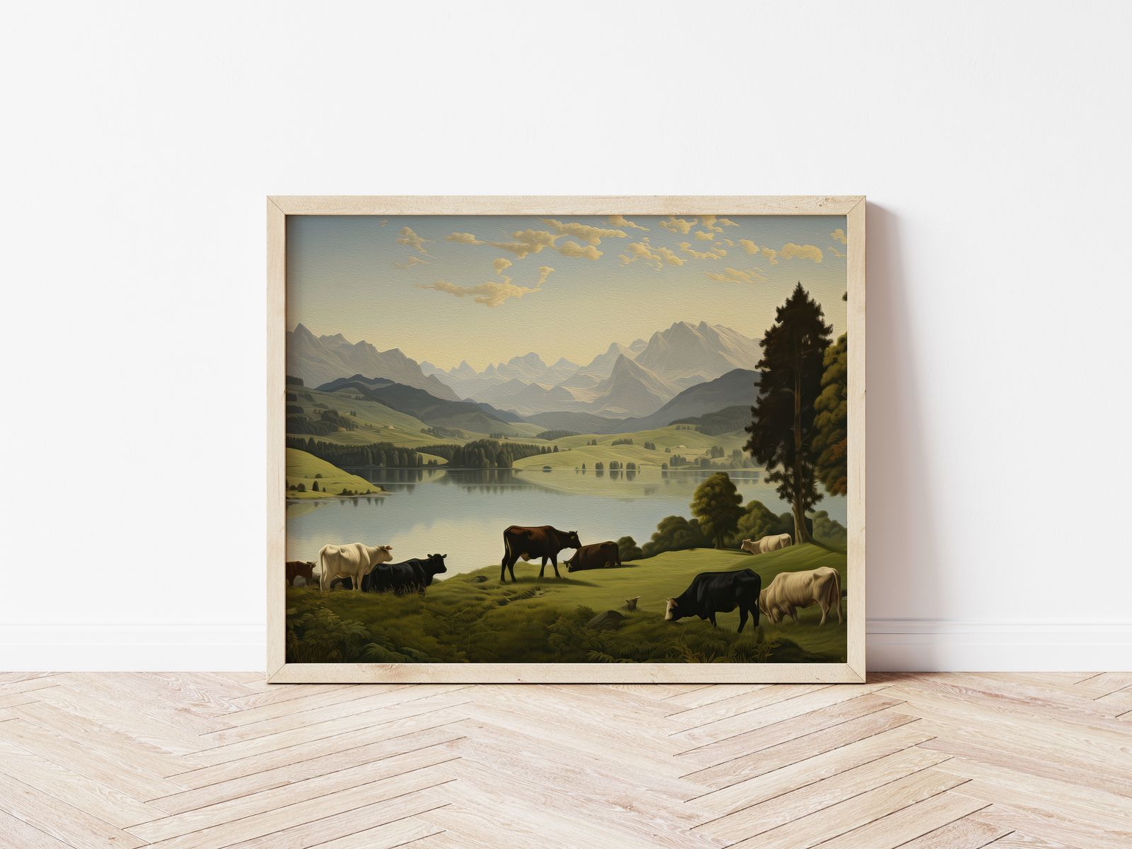 Poster - Schilderachtige koeien bij het meer