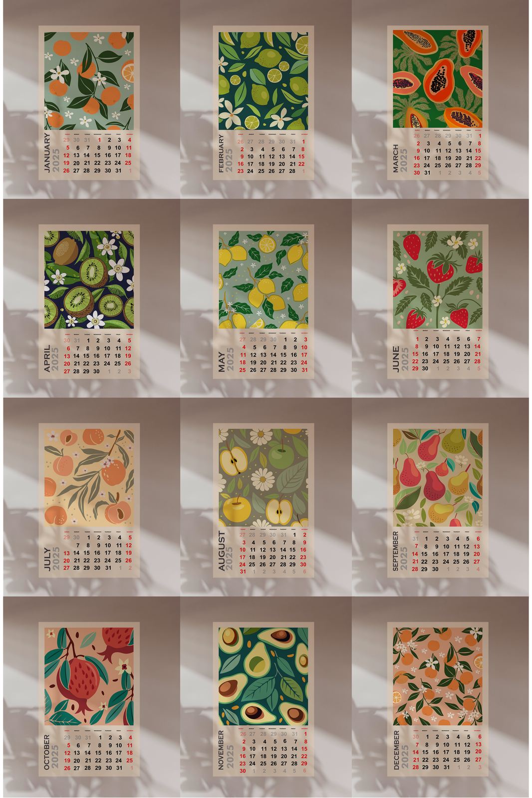 Poster - Fruit Thema Kalender / Set van 12