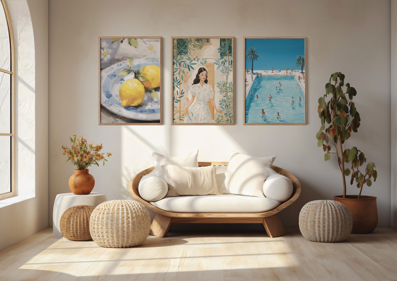 Poster - Serene Zwembad en Citroenen / Set van 3